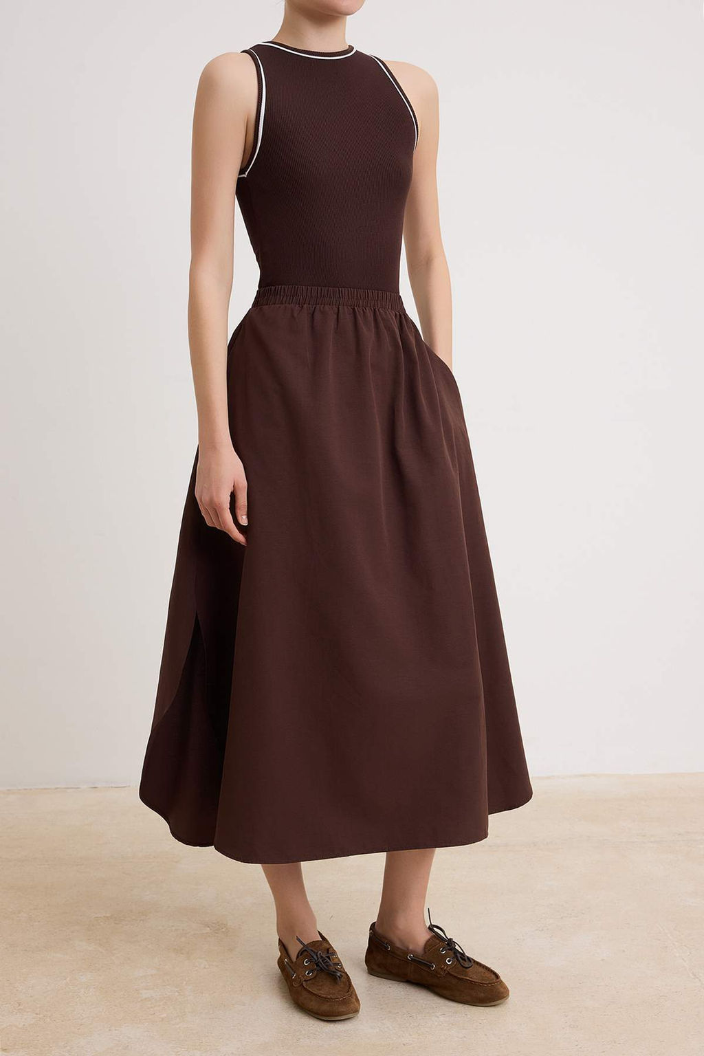 Kahverengi Poplin Etek Detayl_ A Kesim Maxi Dokuma Elbise TWOSS26EL00933 - Trendyolmilla фото 3