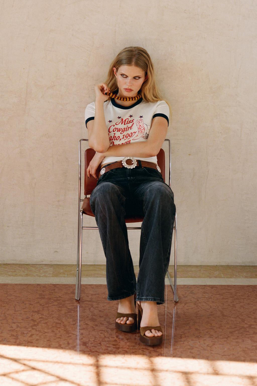 RIBBED T-SHIRT WITH SLOGAN - Zara фото 5