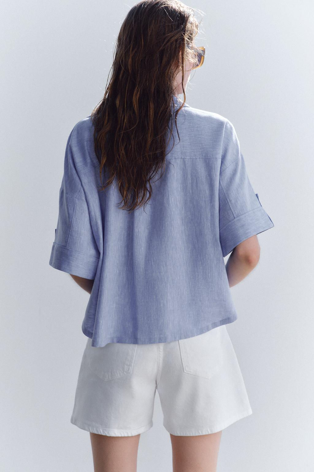 CROPPED LINEN BLEND SHIRT - Zara фото 14
