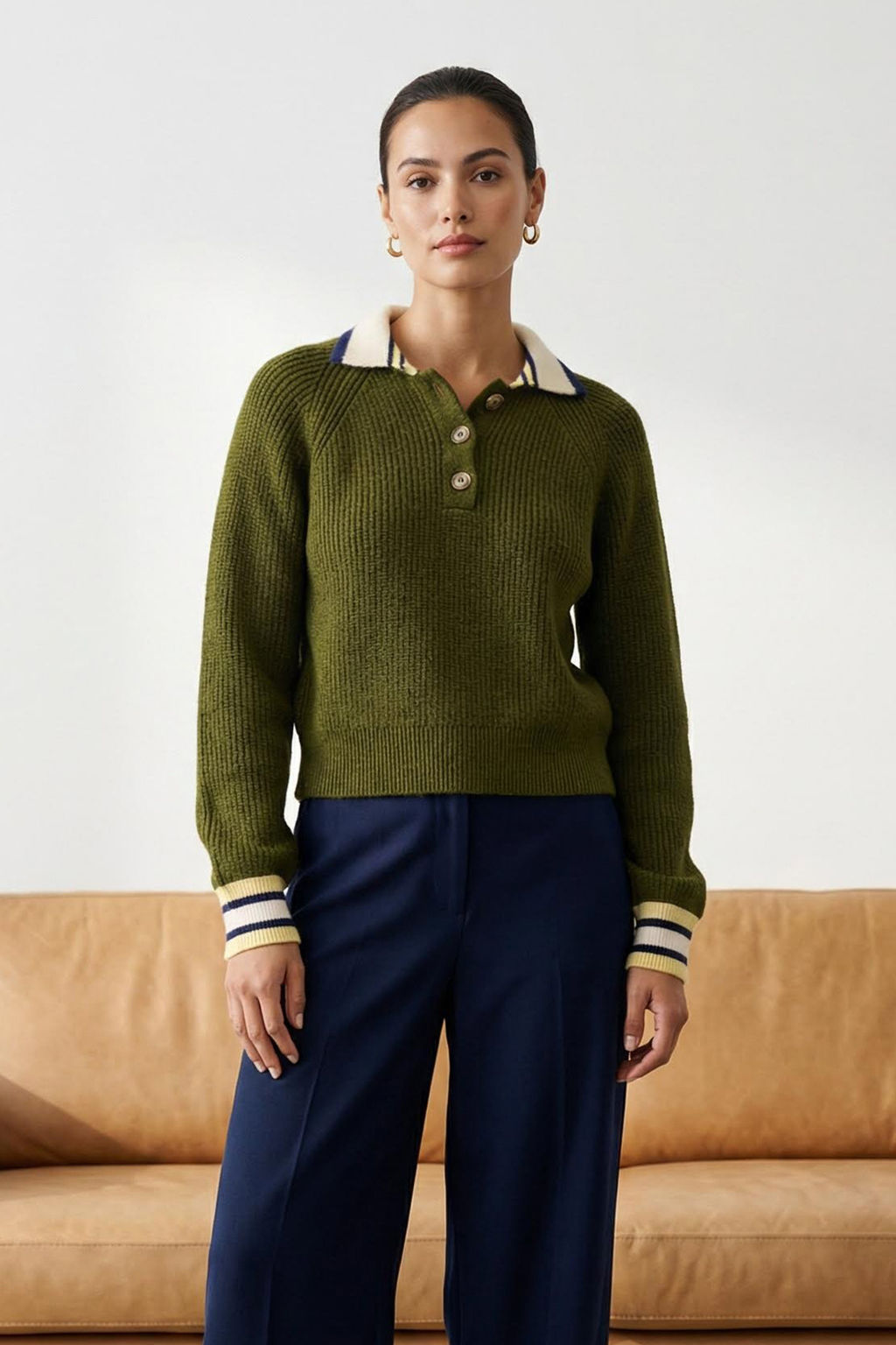 Haki Yumusak Dokulu Renk Bloklu Triko Kazak TWOAW26KZ00285 - Trendyolmilla фото 3