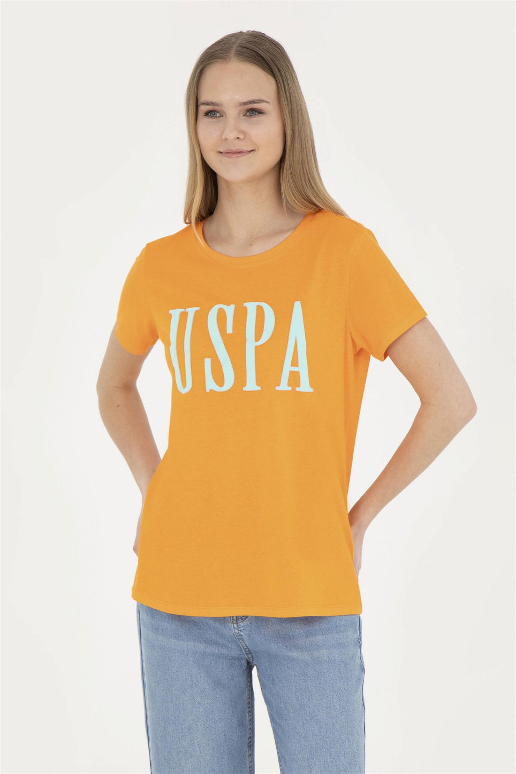 Женская оранжевая футболка с круглым вырезом - U.s. polo assn фото 3