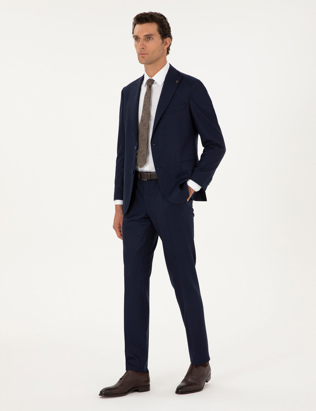 Koyu Lacivert Slim Fit Tak_m Elbise