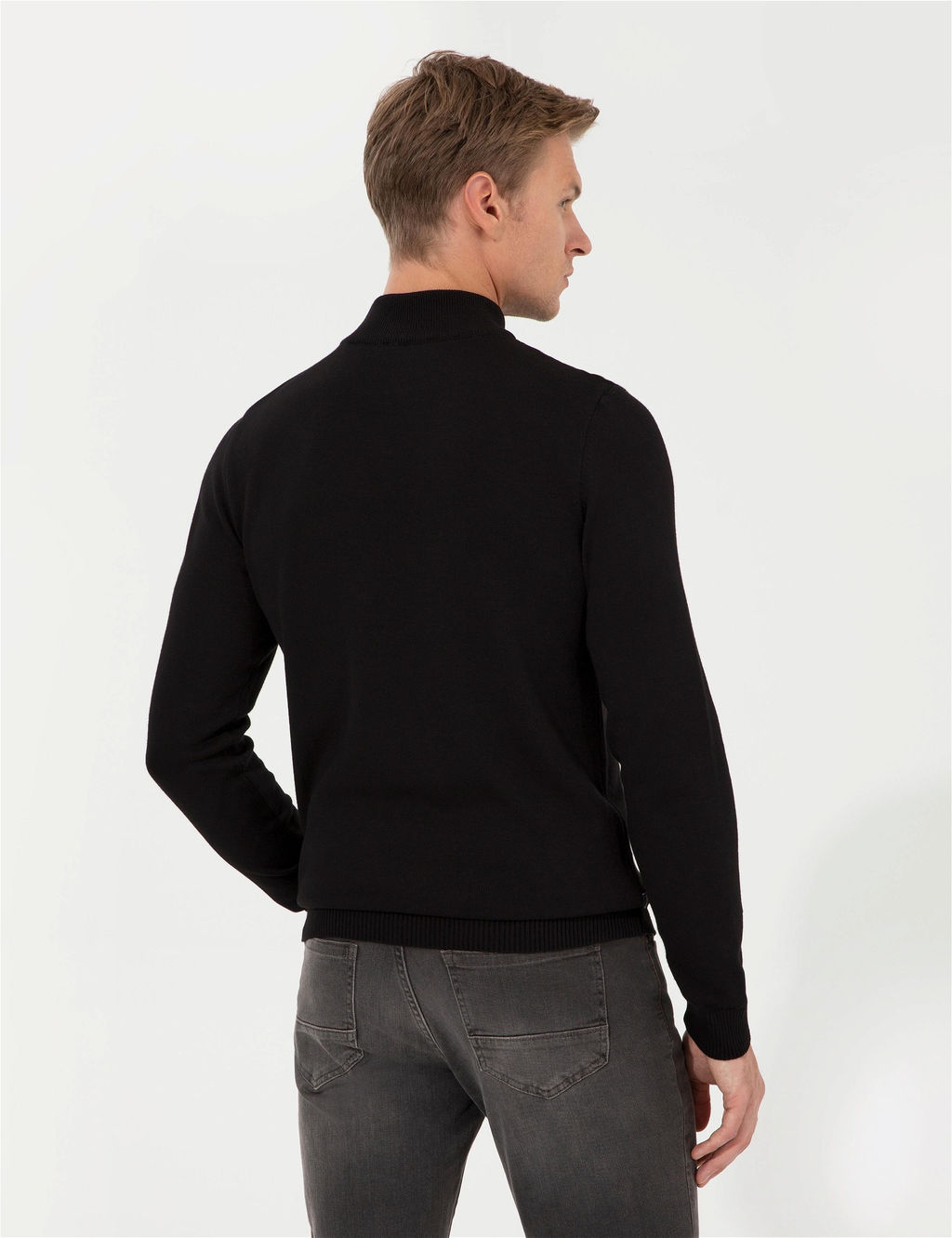 Siyah Slim Fit Yar_m Bal_k__ Yaka Basic Triko Kazak - Pierre cardin фото 5