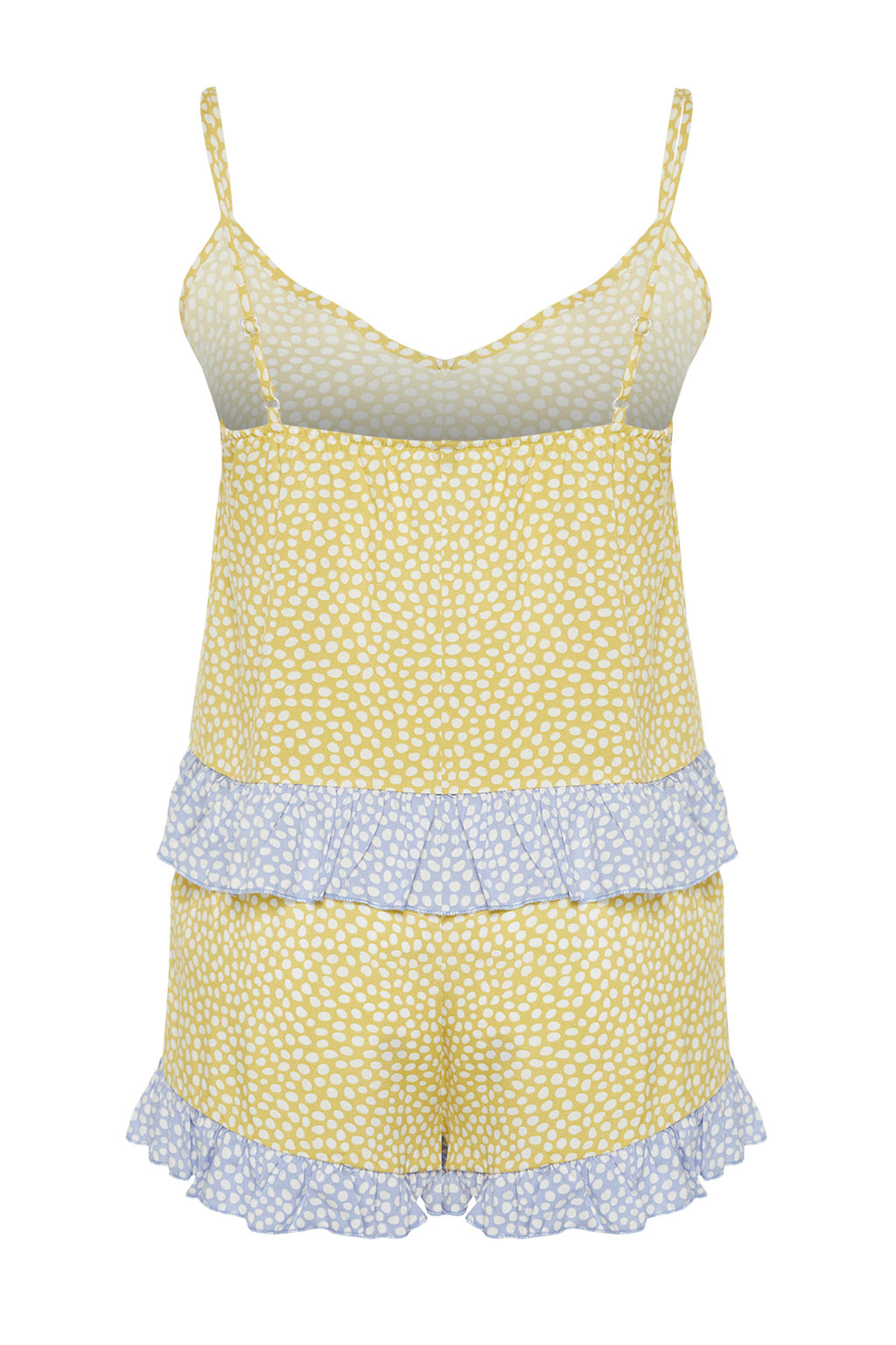 Trendyolmilla Sar?-Cok Renkli Puantiyeli F?rf?rl? Ip Ask?l? Viskon Sortlu Dokuma Pijama Tak?m? THMSS24PT00124  фото 13