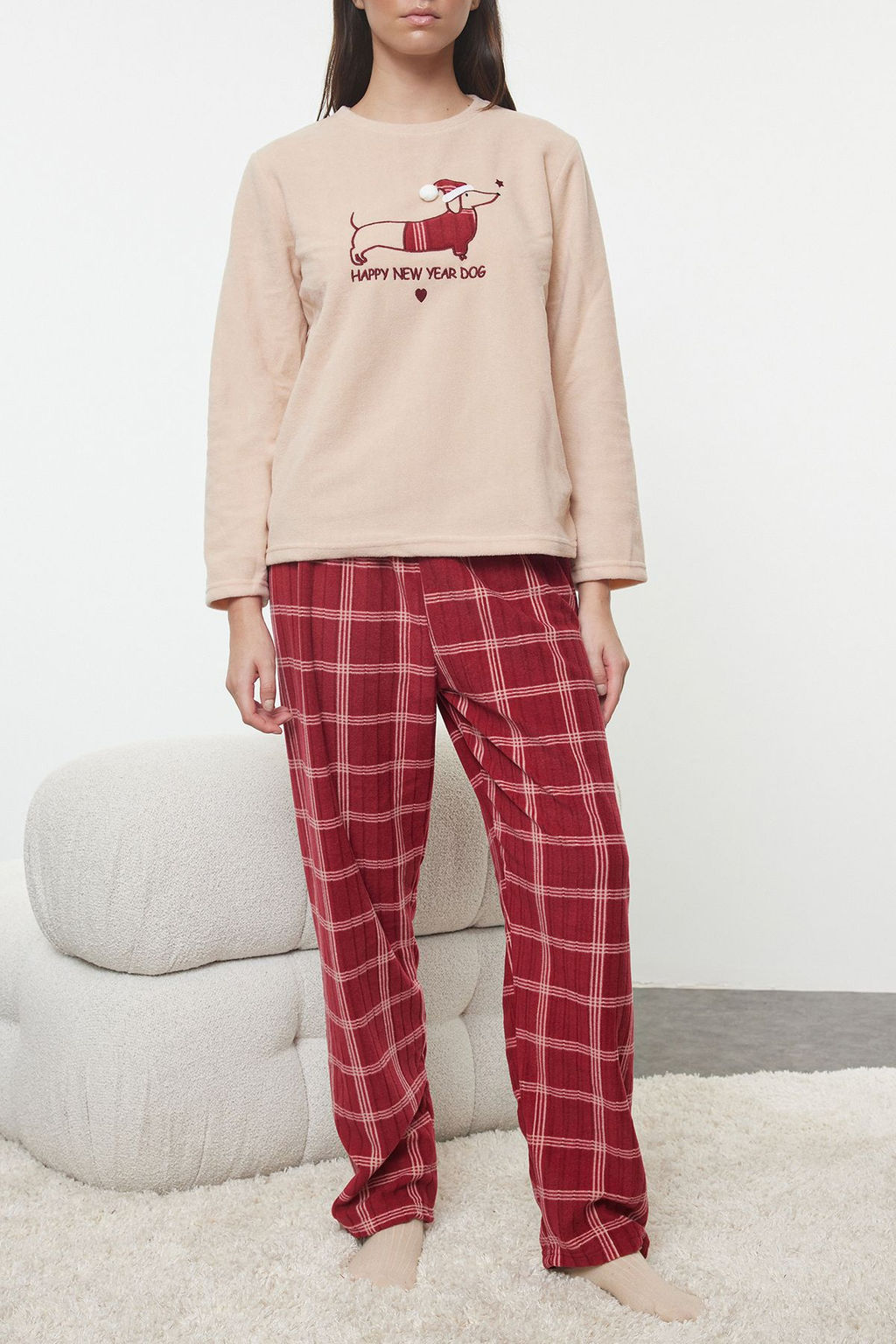 Trendyolmilla Somon Ekoseli Y?lbas? Temal? Polar K?sl?k Orme Pijama Tak?m? THMAW25PT00137  фото 3