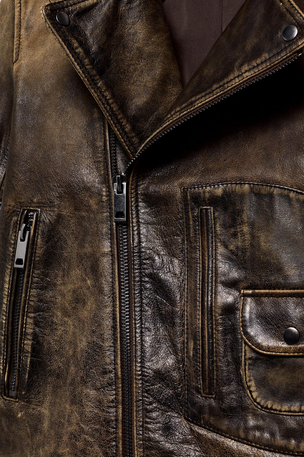 CHAQUETA BIKER PIEL 100% ZW COLLECTION LIMITED EDITION / Marr?n - Zara фото 10