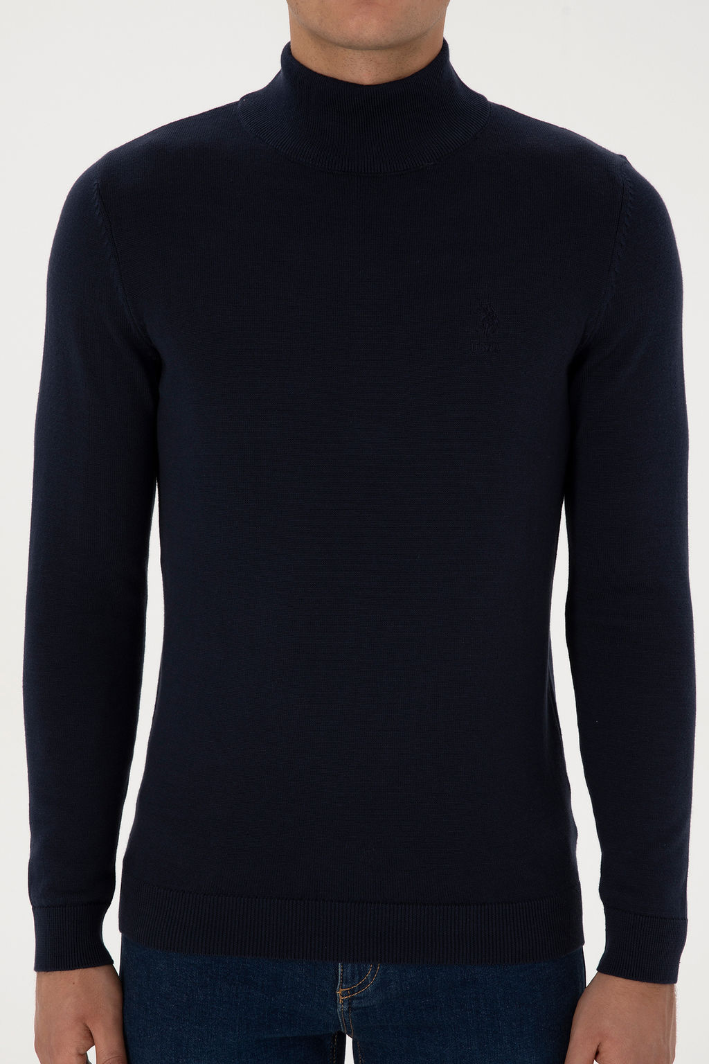 Erkek Slim Fit Yar_m Bal_k__ Yaka Lacivert Basic Kazak - U.s. polo assn фото 13