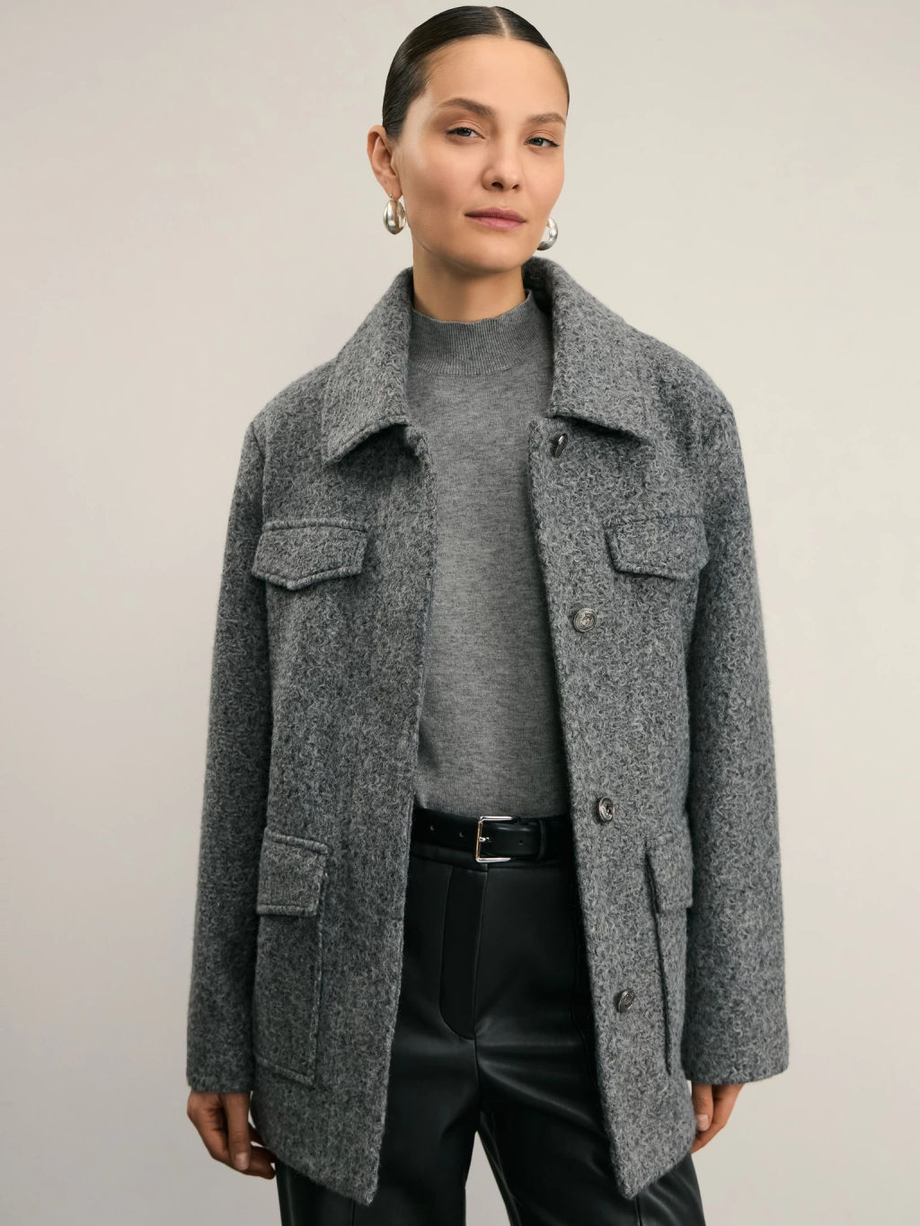 Куртка-рубашка из ткани с ворсом на поясе / Zarina  фото 11