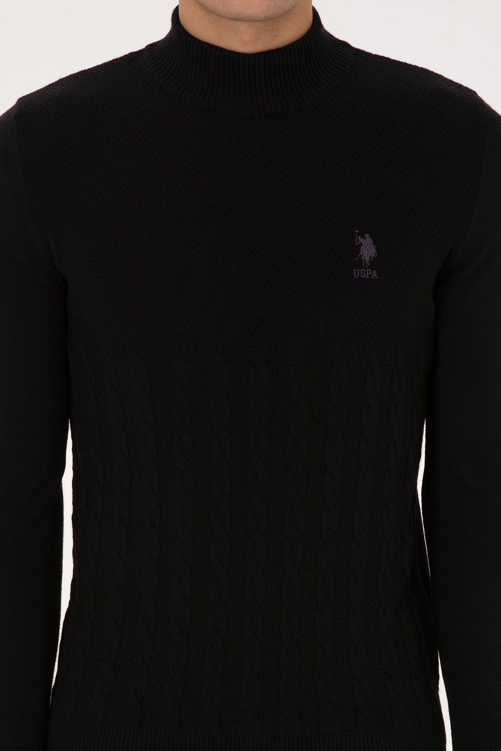 Erkek Slim Fit Yar_m Bal_k__ Yaka Siyah Kazak - U.s. polo assn фото 6