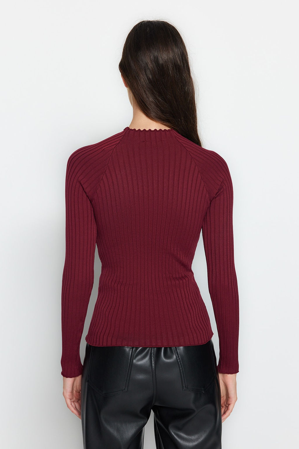 Bordo Pencere/Cut Out Aksesuar Detayl? Triko Kazak TWOAW24KZ00225 - Trendyolmilla фото 5