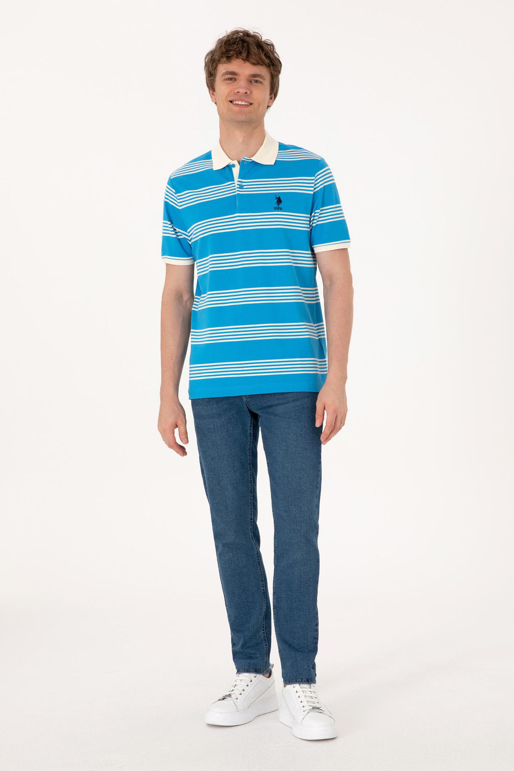 Erkek Regular Fit Polo Yaka Turkuaz _izgili Ti__rt Sepette S_rpriz _ndirim - U.s. polo assn фото 4