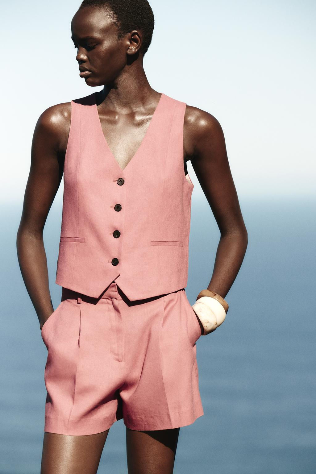 HIGH-WAIST LINEN BLEND BERMUDA SHORTS - Zara фото 2