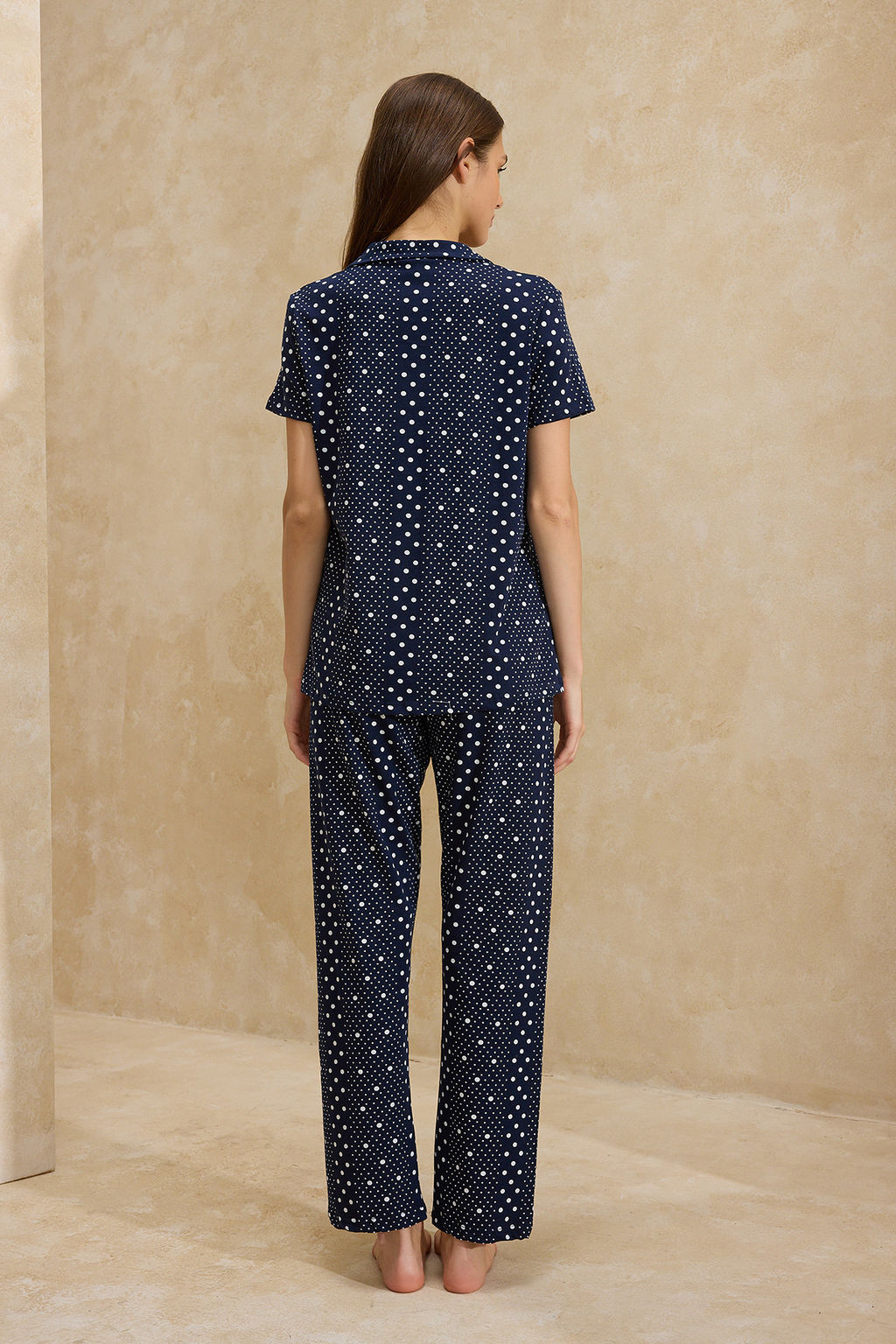 Lacivert Pamuklu Likral? Puantiyeli Orme Pijama Tak?m? THMSS26PT00022 - Trendyolmilla фото 12