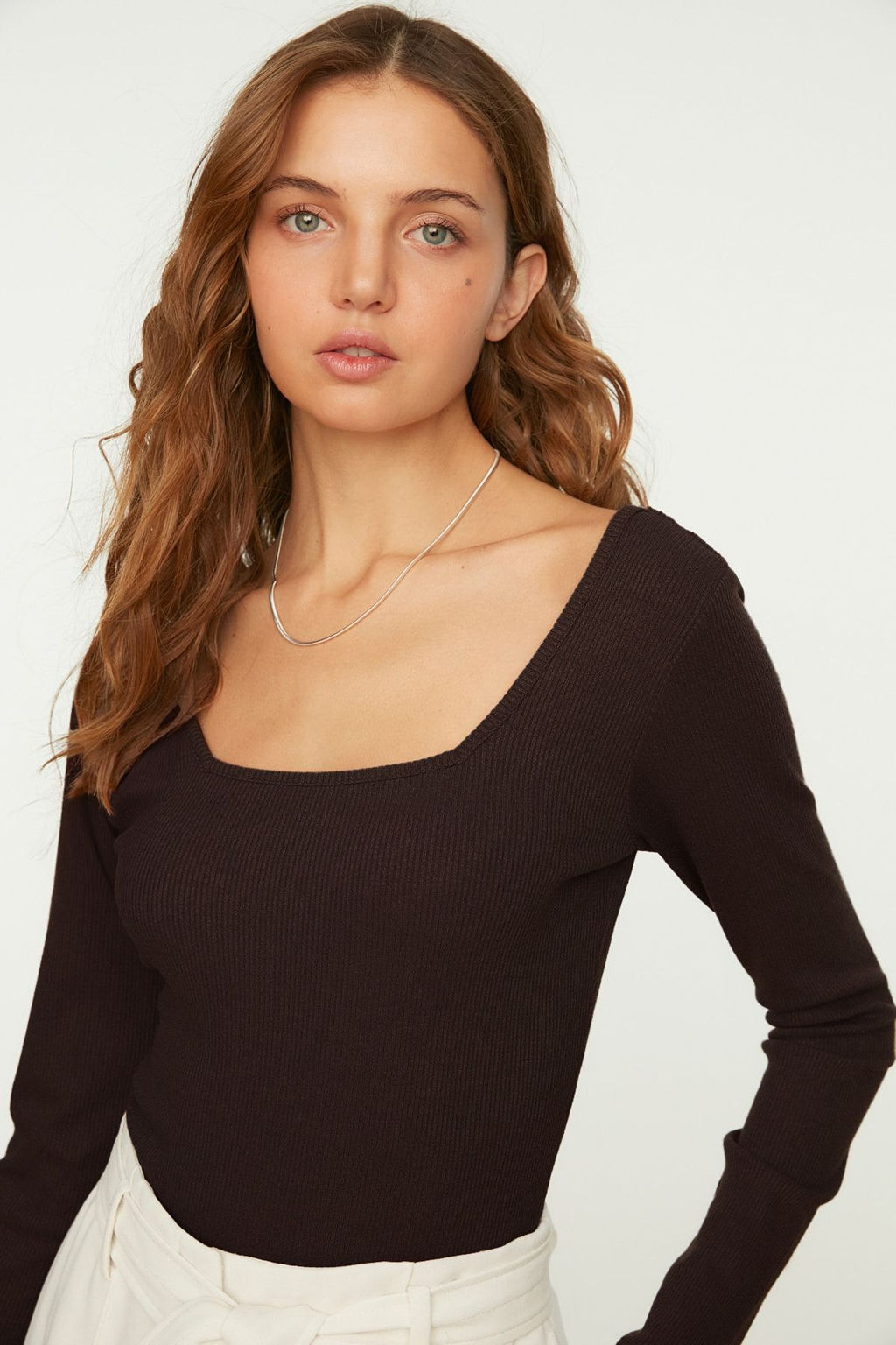 TRENDYOLMILLA Siyah Kare Yaka Uzun Kollu Fitilli Esnek C?tc?tl? Orme Body TWOAW21BD0022  фото 10