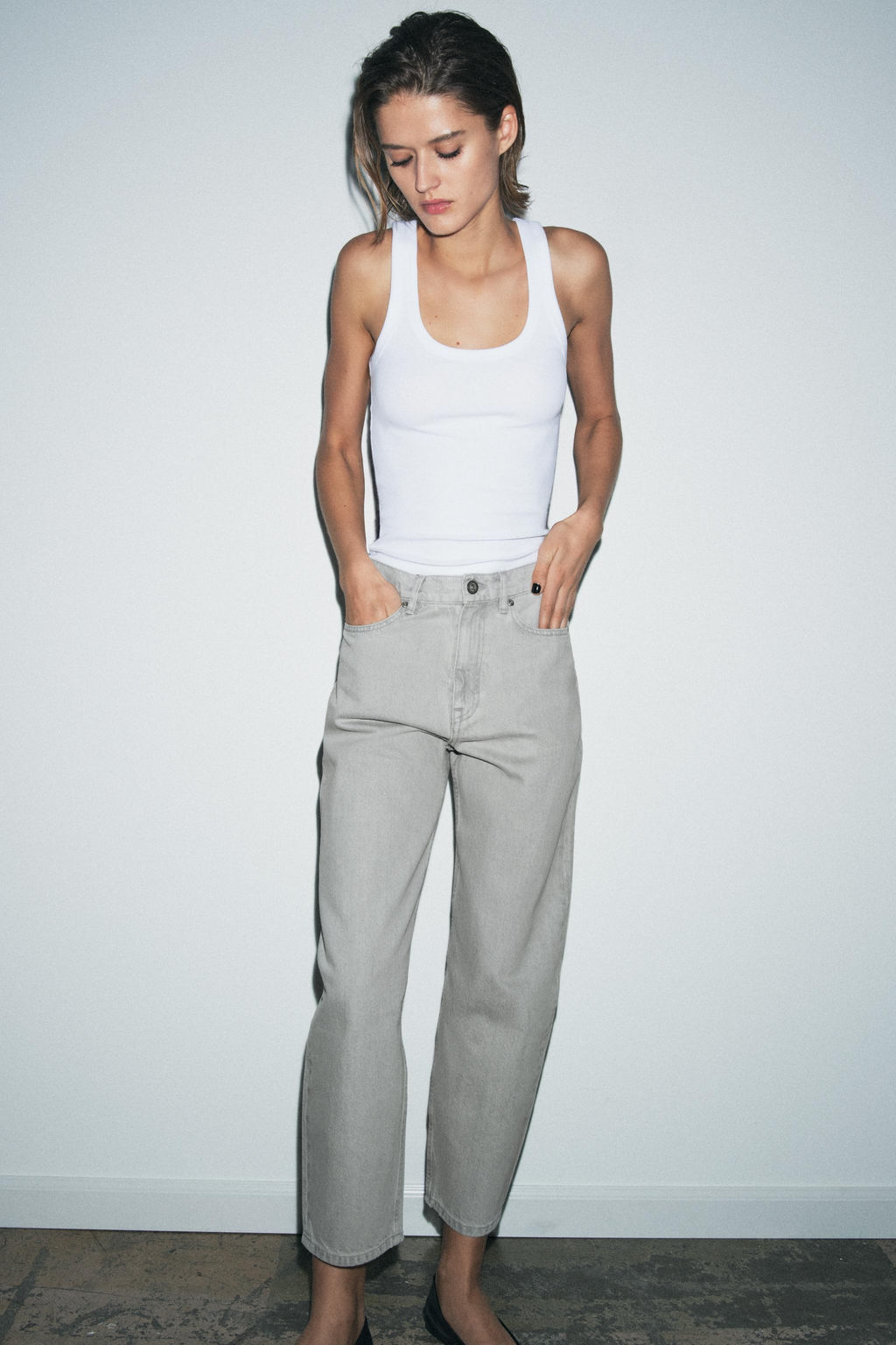 JEANS ZW COLLECTION TAPERED TIRO MEDIO / Gris - Zara фото 4