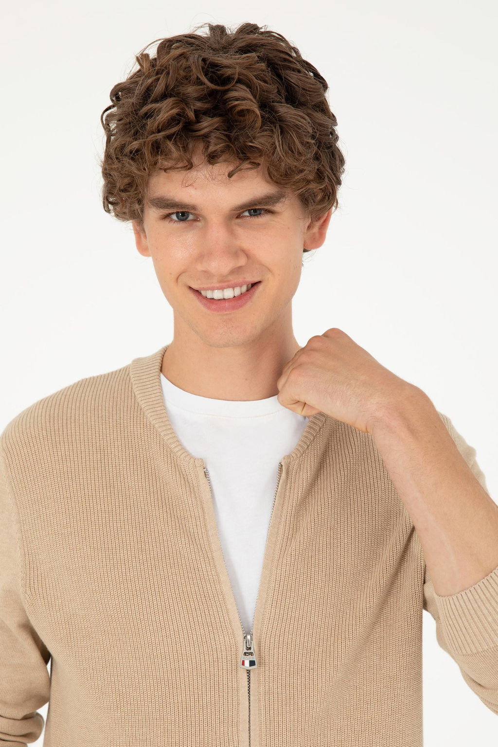 Мужской базовый трикотажный кардиган песочного меланжа - U.s. polo assn фото 2