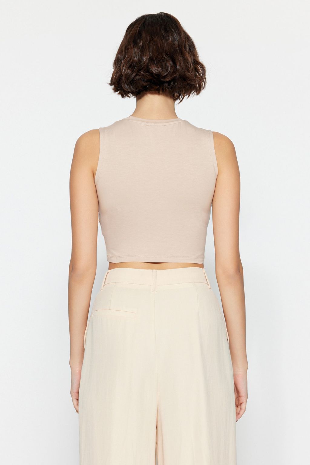 Kahverengi-Bej 2li Paket Kolsuz Crop Pamuklu Esnek Orme Atlet TWOSS23AL00010