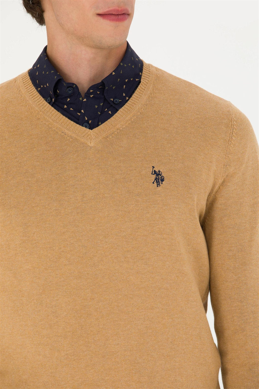 Свитер мужской U. S. Polo Assn Basic песочный меланж из хлопка - U.s. polo assn фото 7