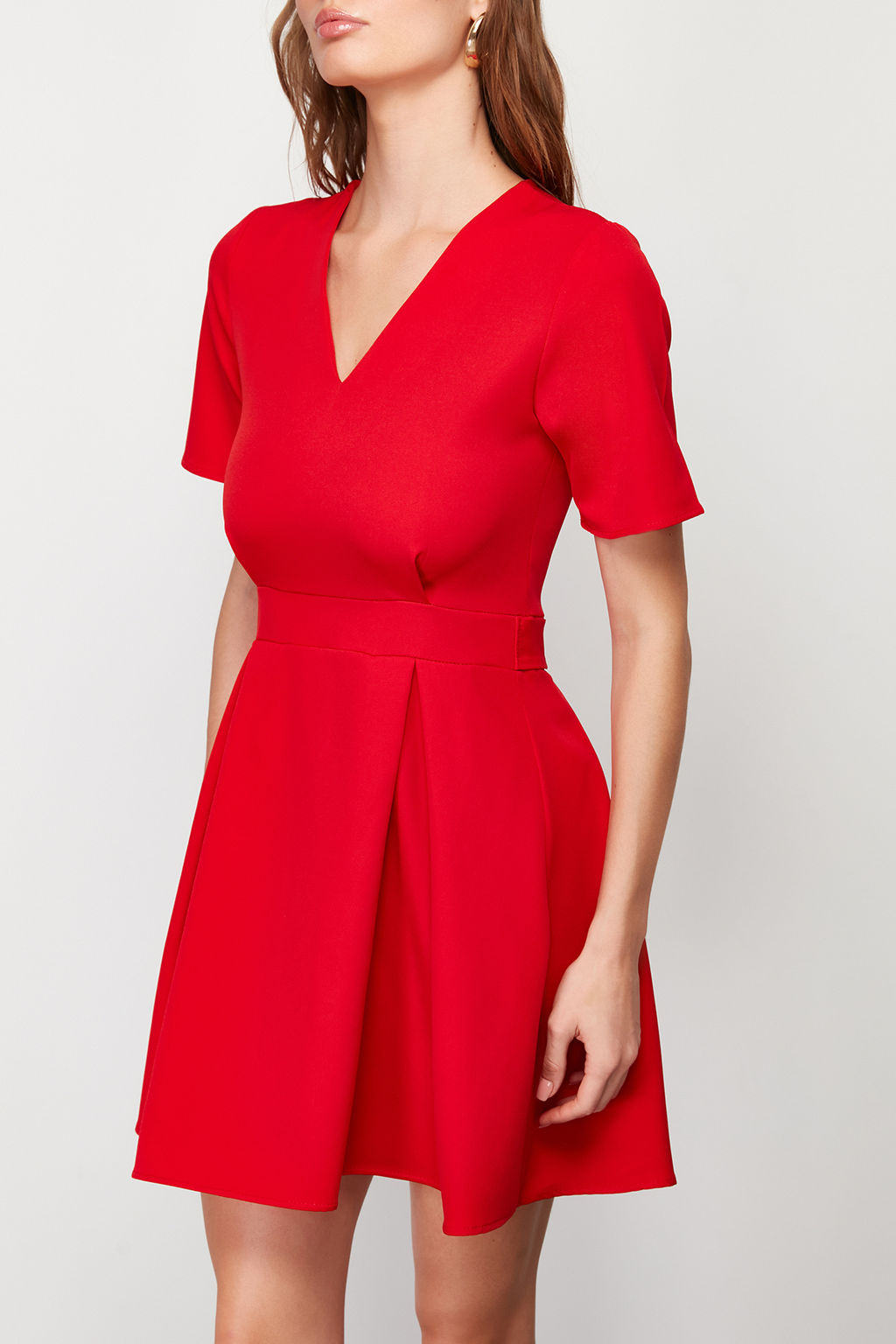 K?rm?z? Kusakl? Belden Ac?lan Mini Dokuma Elbise TWOSS24EL00504 - Trendyolmilla фото 4