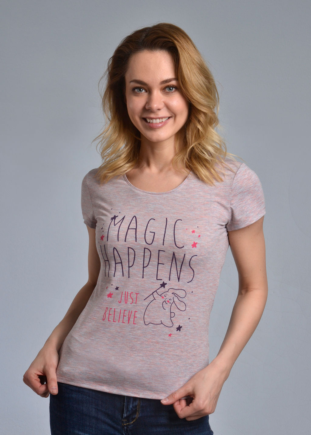 Футболка женская HAPPY (мультиколор )