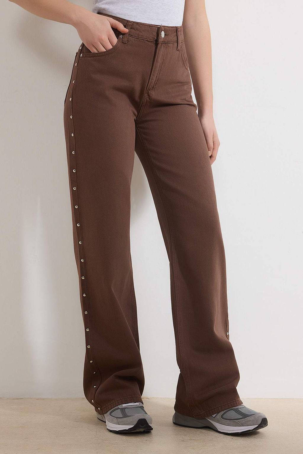 Kahverengi D_K_ML_ Trok Detayl_ Y_ksek Bel %100 Pamuk Wide Leg Jeans TWOSS26JE00065 - Trendyolmilla фото 4