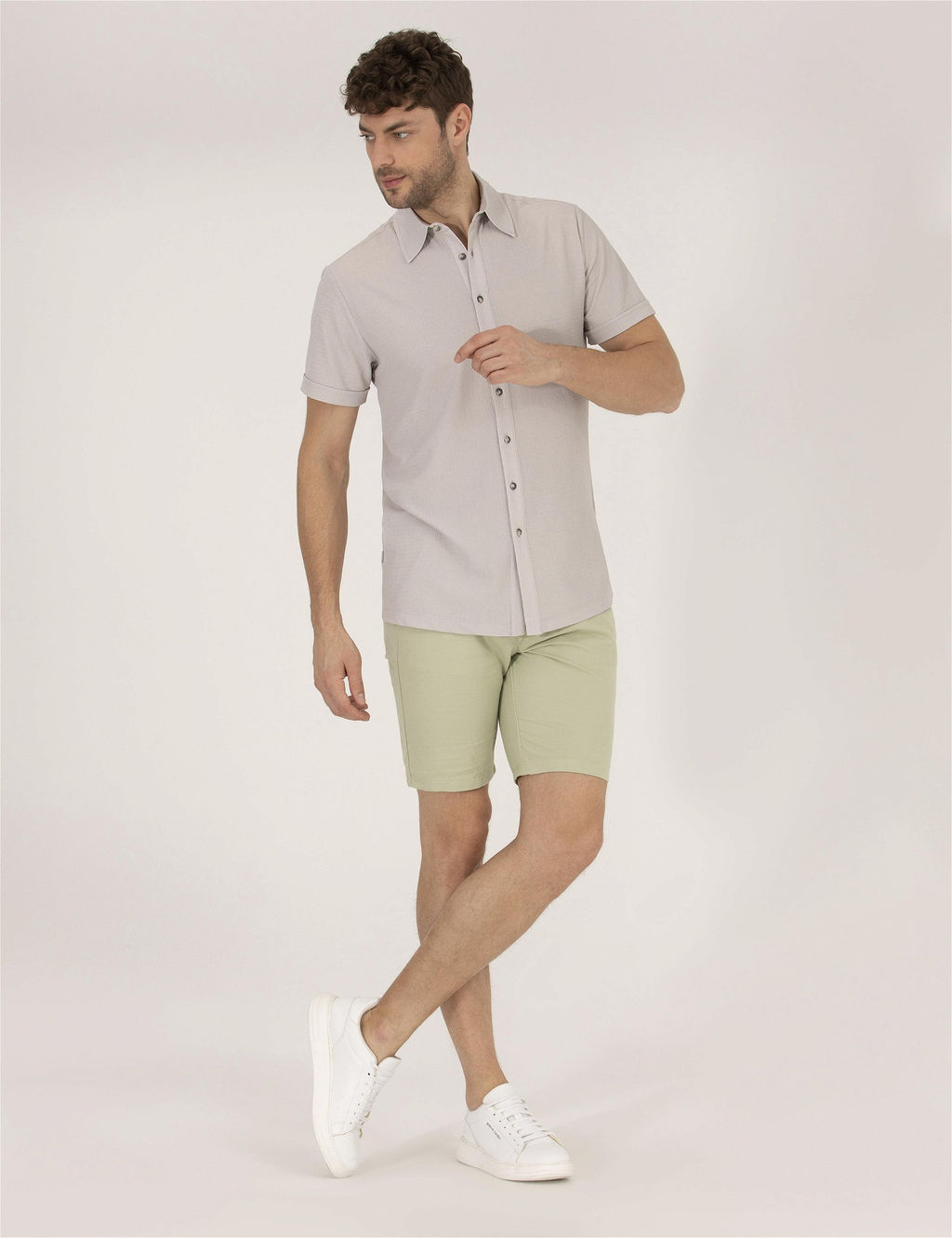 A__k Ye_il Slim Fit Keten Kar___ml_ Bermuda _ort