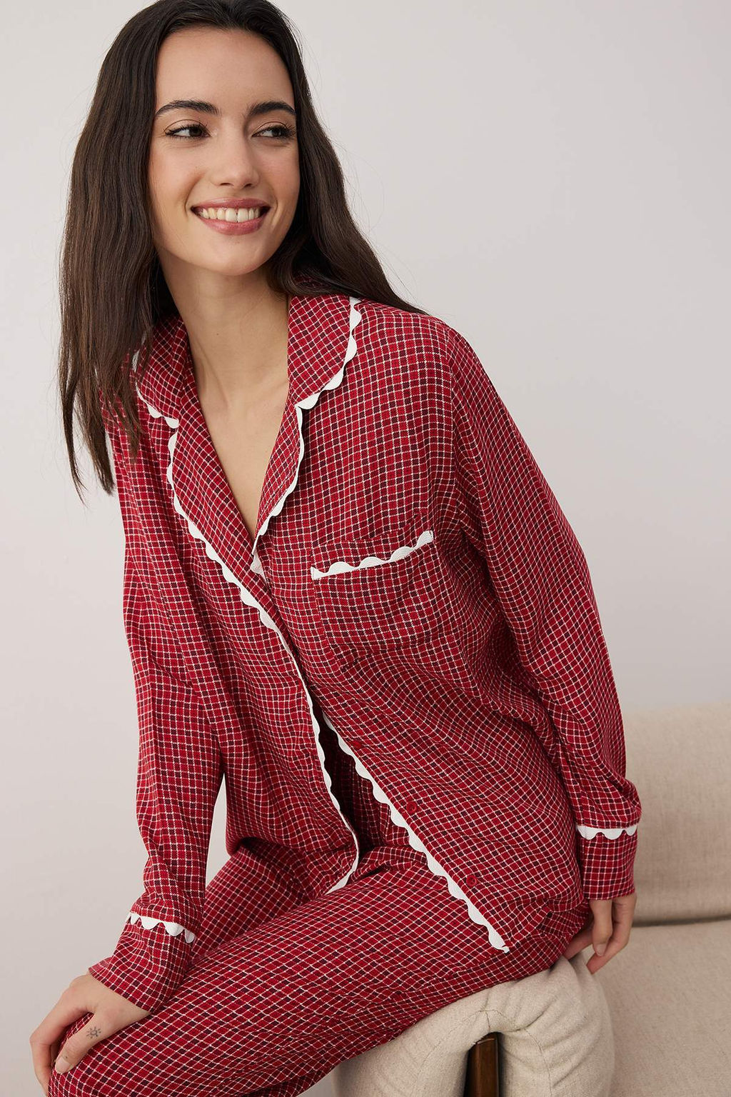 Bordo Ekose / Kareli Shally Dokuma Pijama Tak?m? THMAW26PT00100