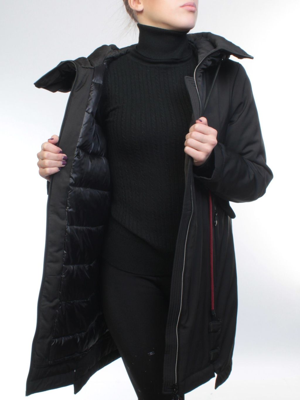 18602 BLACK Пальто демисезонное женское (100 гр. синтепон)