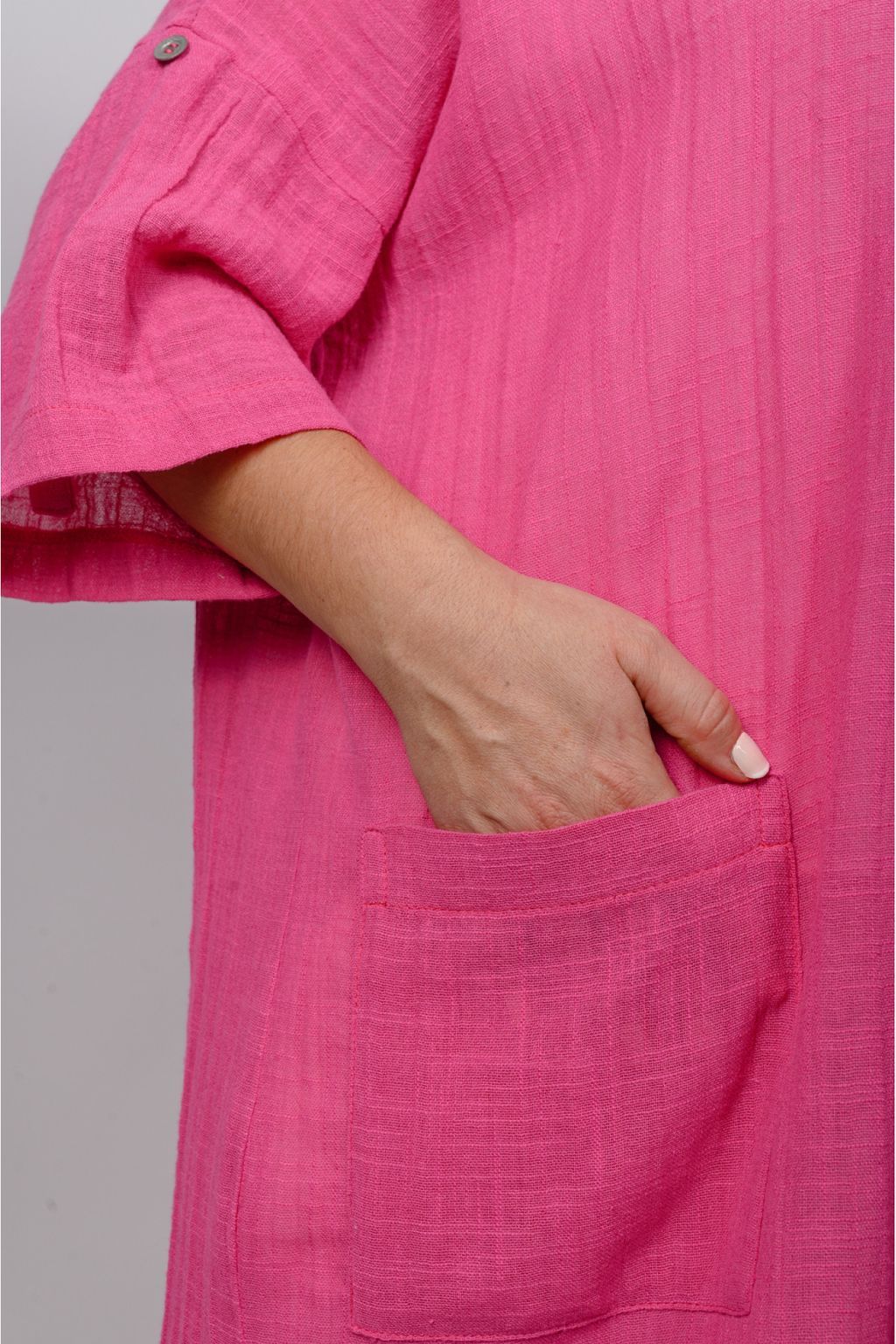 Рубашка-туника 091Л фуксия - Новый лен фото 3