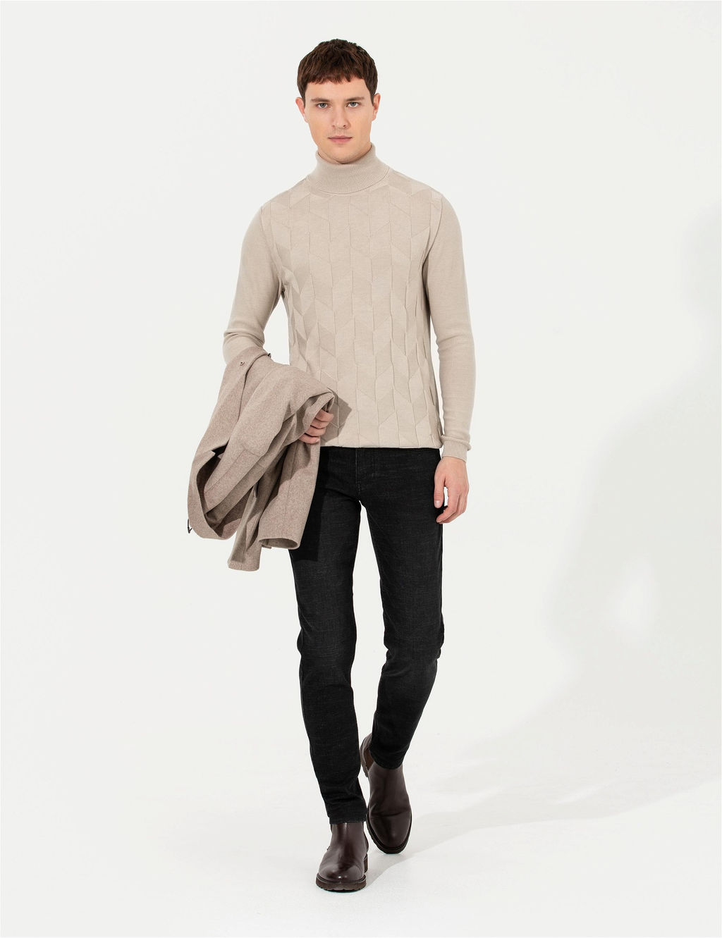 Kum Melanj Slim Fit Bal_k__ Yaka Triko Kazak