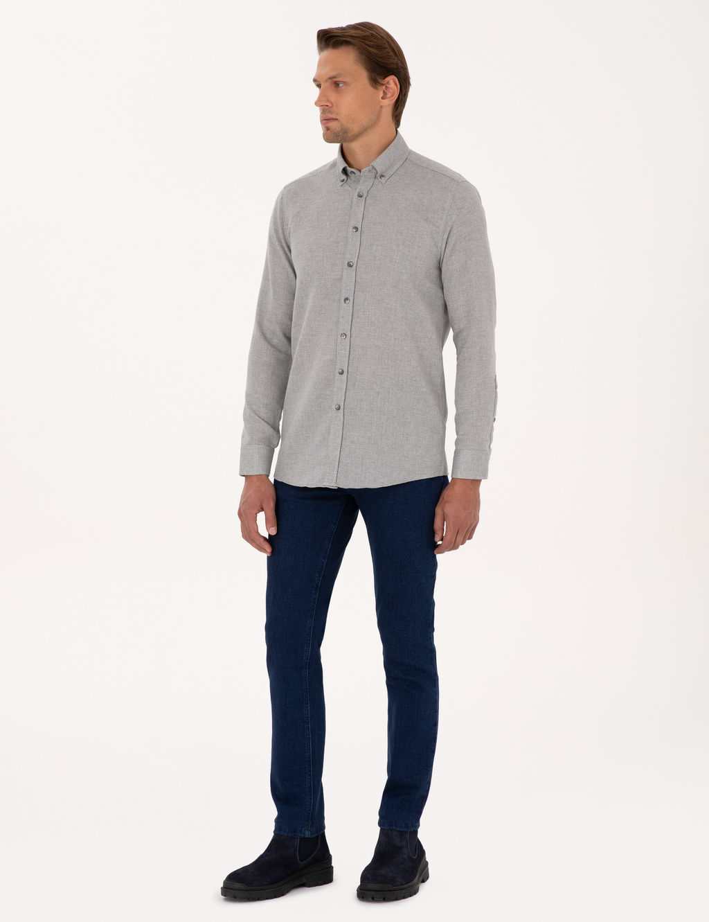 Gri Slim Fit Uzun Kollu G_mlek