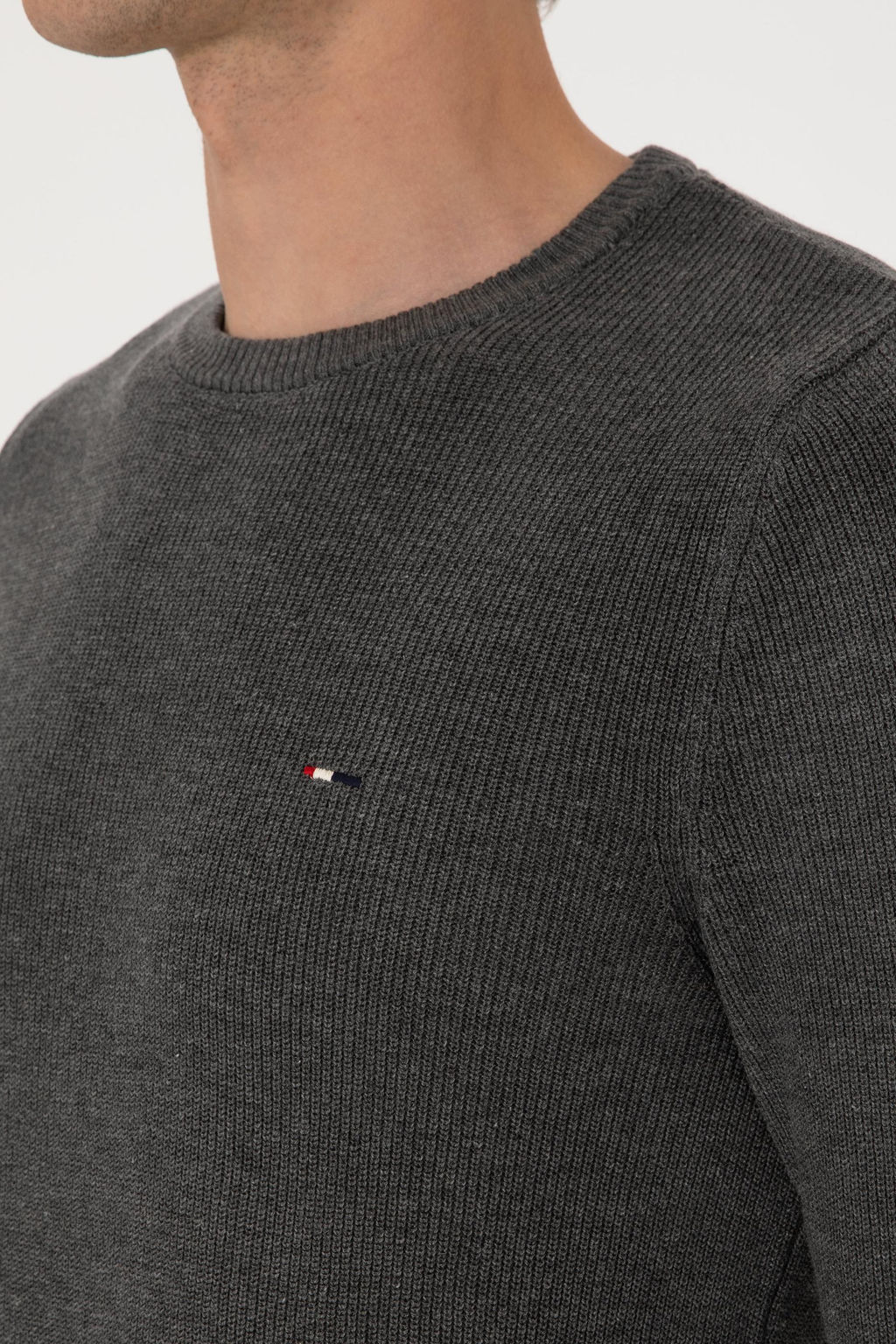 Erkek Slim Fit Bisiklet Yaka Antrasit Melanj Basic Kazak - U.s. polo assn фото 7