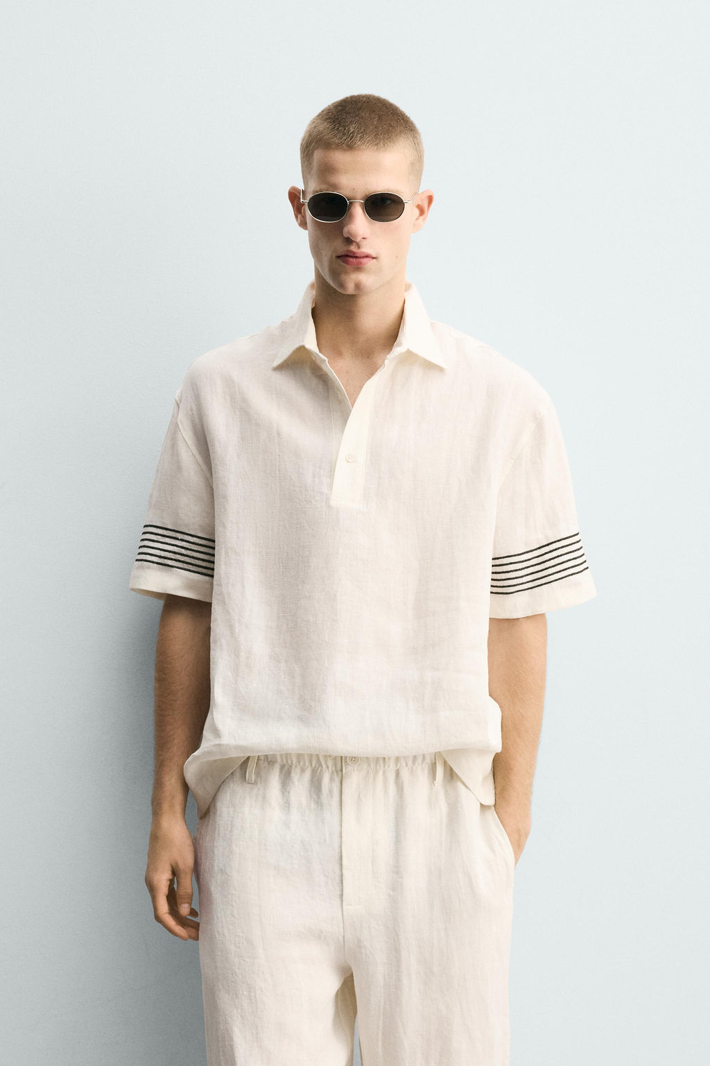 CAMISA POLO 100% LINO / Crudo