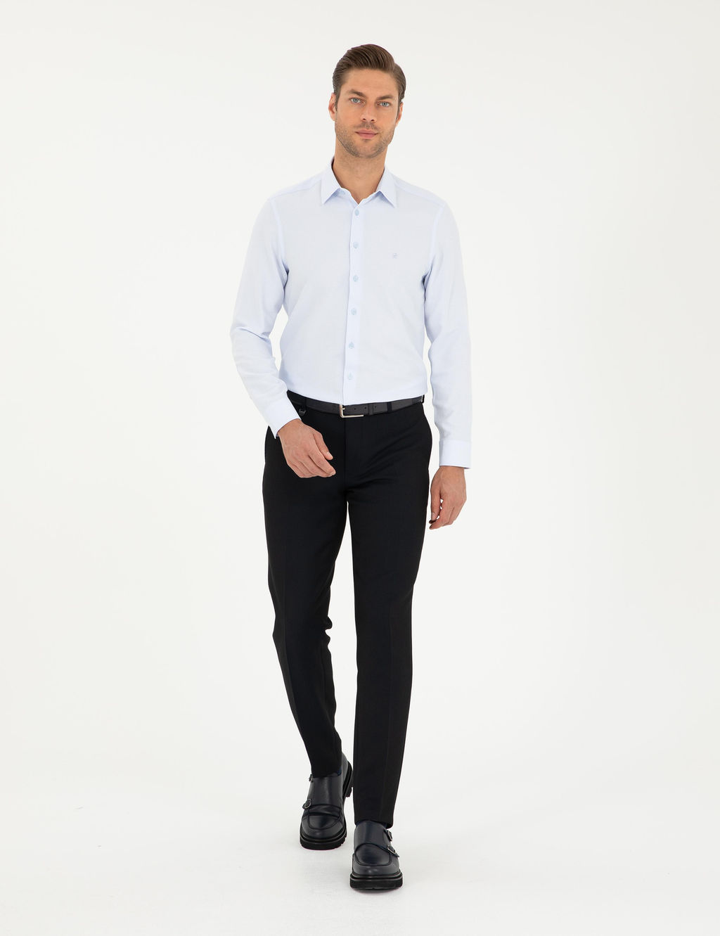 Рубашка Pierre Cardin Slim Fit светло-голубая с длинным рукавом