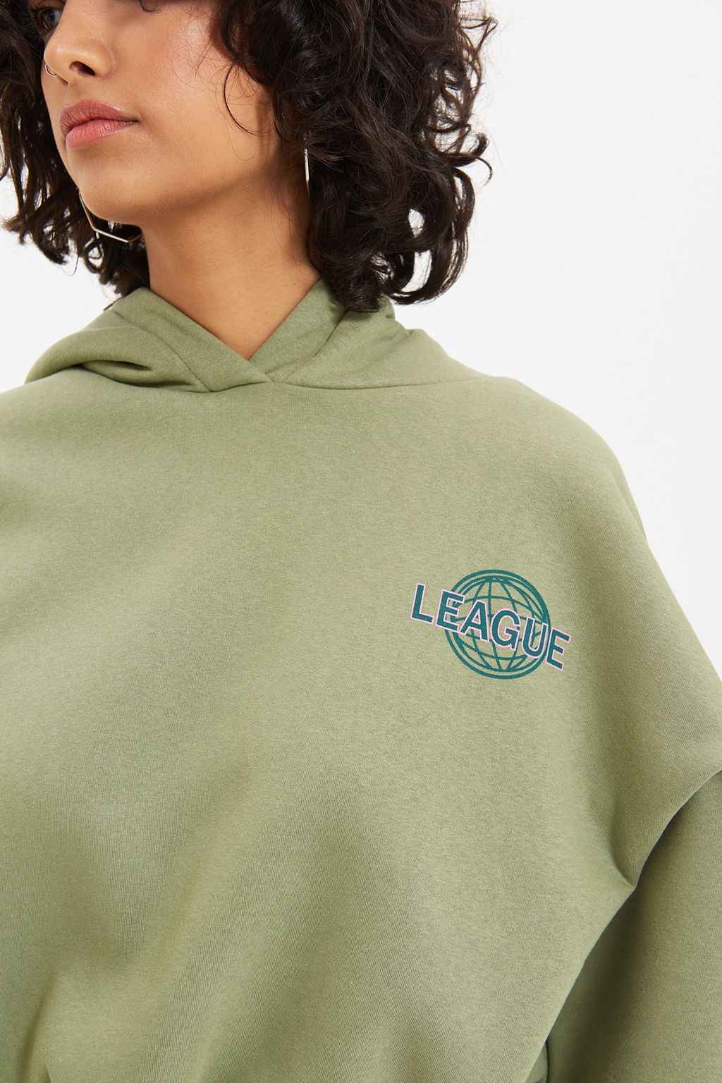 Mint S?rt Bask? Detayl? Kapusonlu Kal?n Ici Polarl? Orme Sweatshirt TWOAW22SW0711