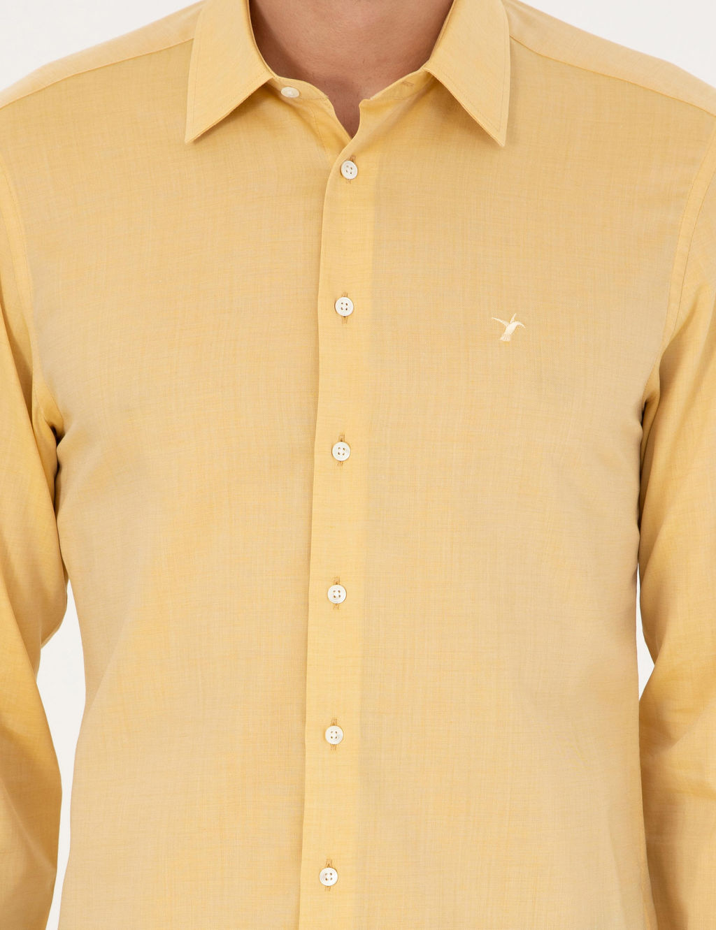 Желтая оксфордская рубашка приталенного кроя из смесового кашемира - Cacharel фото 6