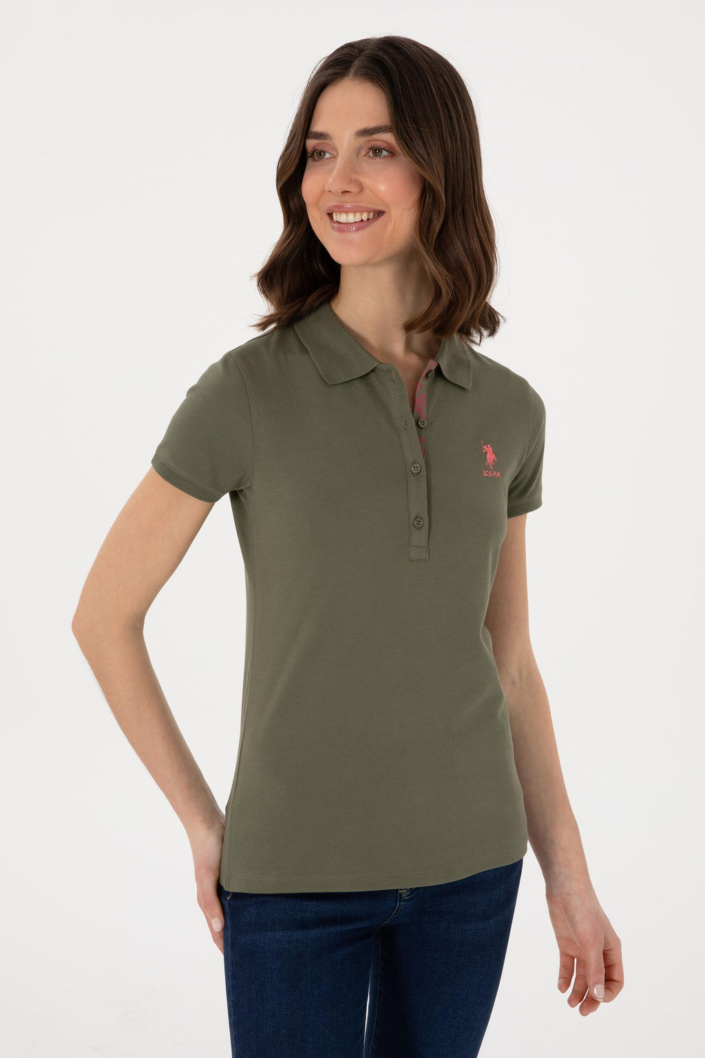 Kad_n Koyu Haki Basic Polo Yaka Ti__rt Sepette S_rpriz _ndirim - U.s. polo assn фото 3
