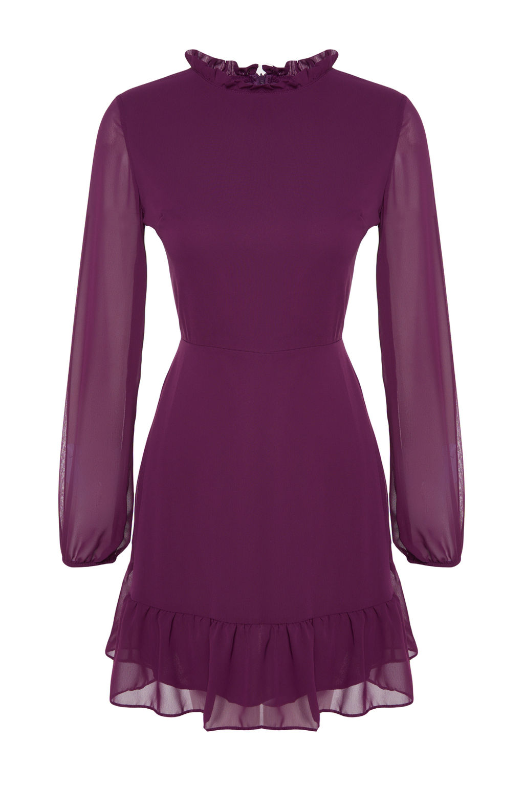 TRENDYOLMILLA Siyah A Kesim F?rf?r Detayl? Dik Yaka Mini Astarl? Sifon Dokuma K?sl?k Elbise TWOAW24EL00722  фото 12