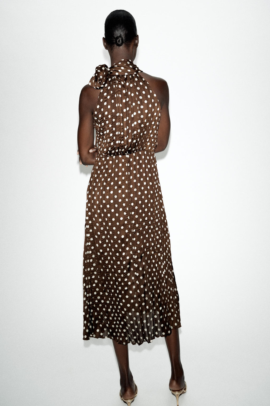 VESTIDO MIDI LUNARES LAZO / Marr?n / Crudo - Zara фото 7