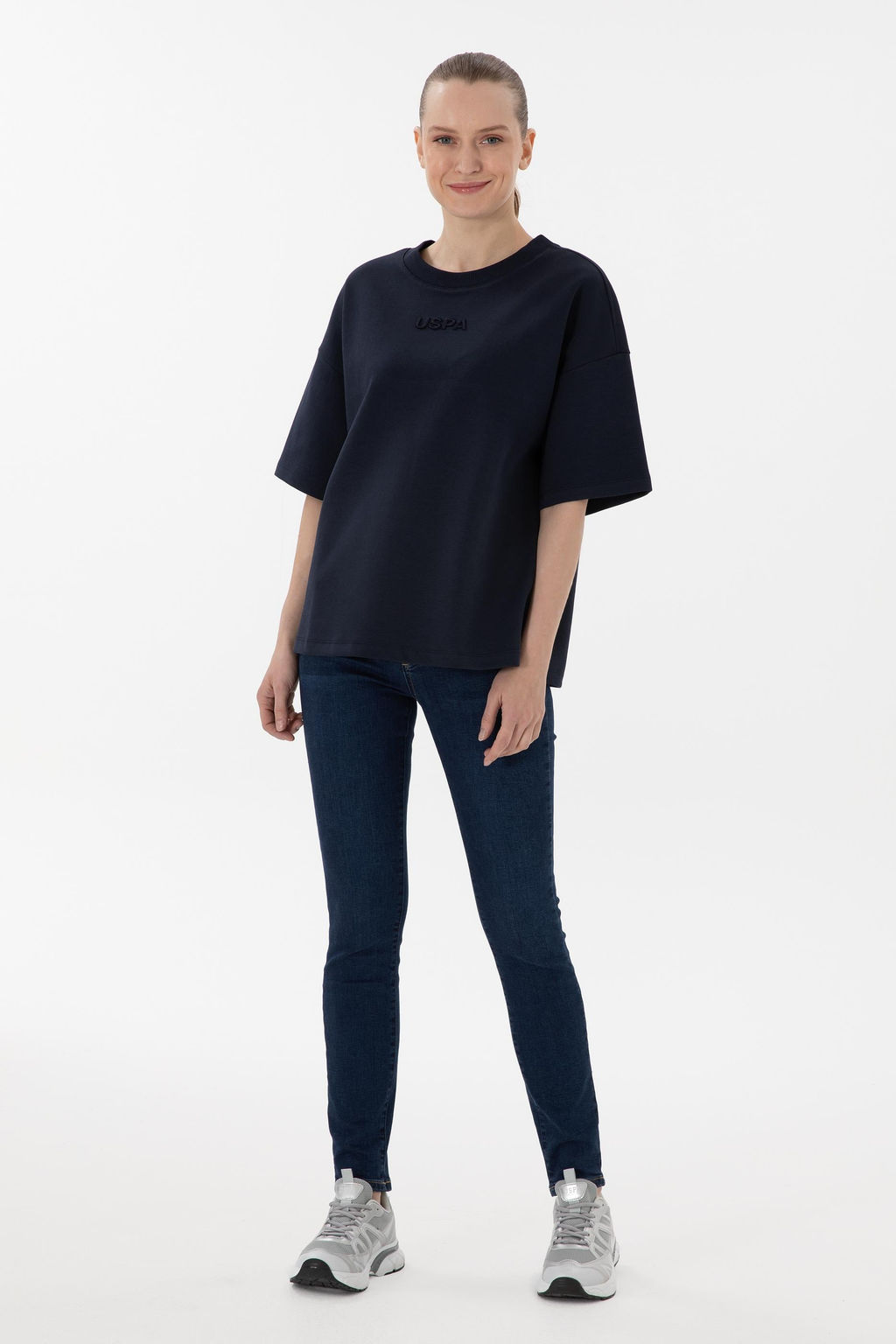 Kad_n Lacivert Oversize Bisiklet Yaka Ti__rt