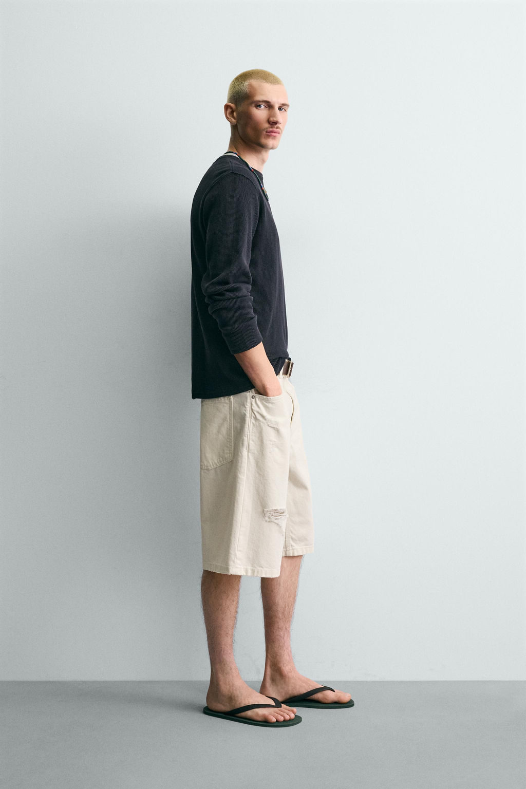 BERMUDA DENIM BAGGY FIT / Blanco roto - Zara фото 4