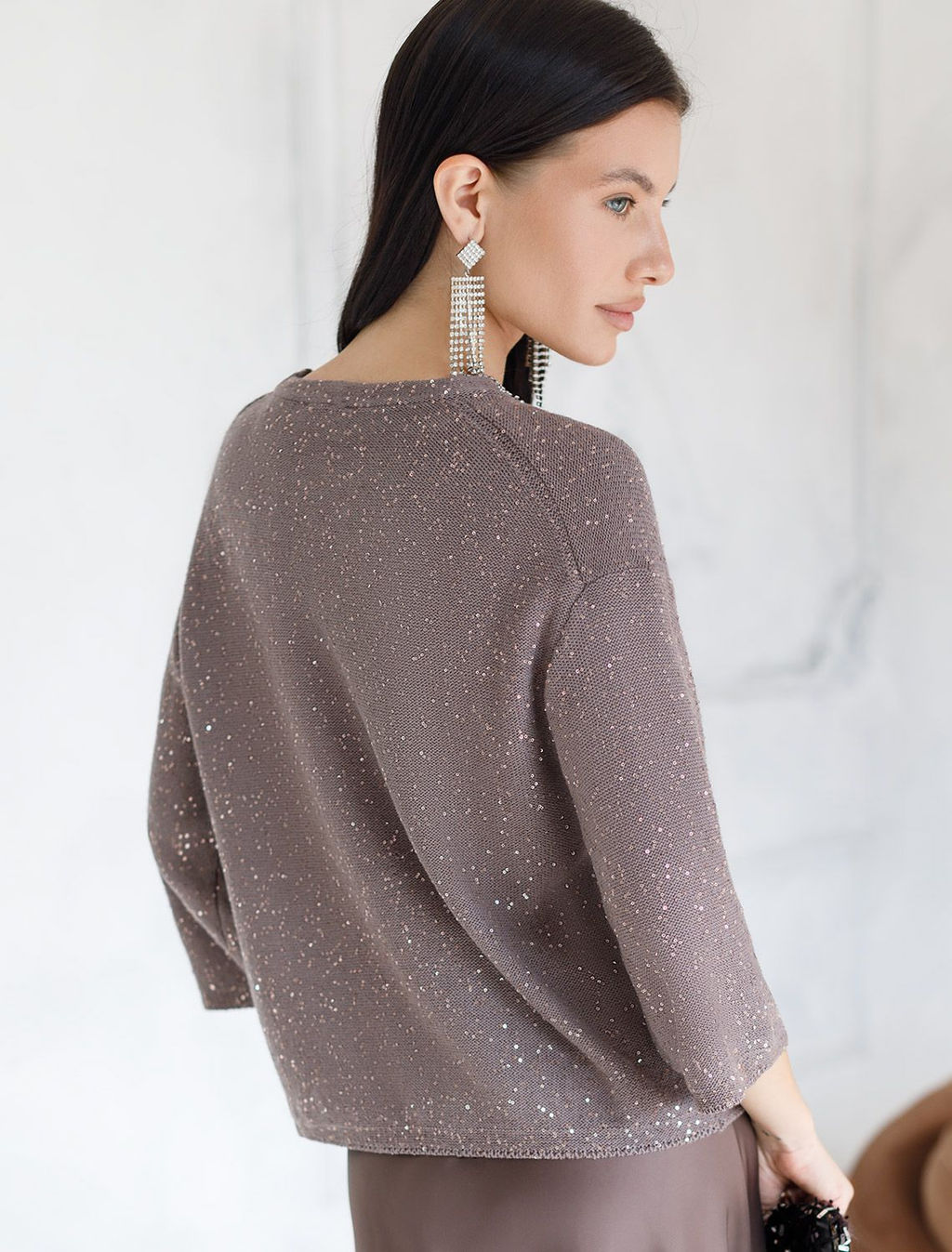 Джемпер из хлопковой пряжи с пайетками - Vilatte фото 3