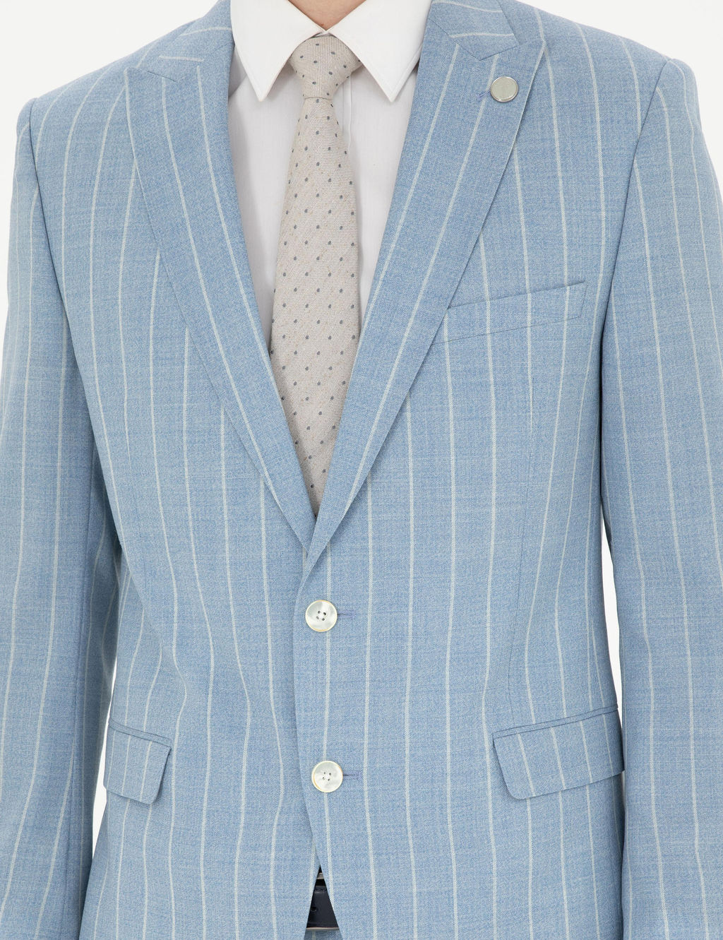 A__k Mavi Ekstra Slim Fit _izgili Y_n Tak_m Elbise
