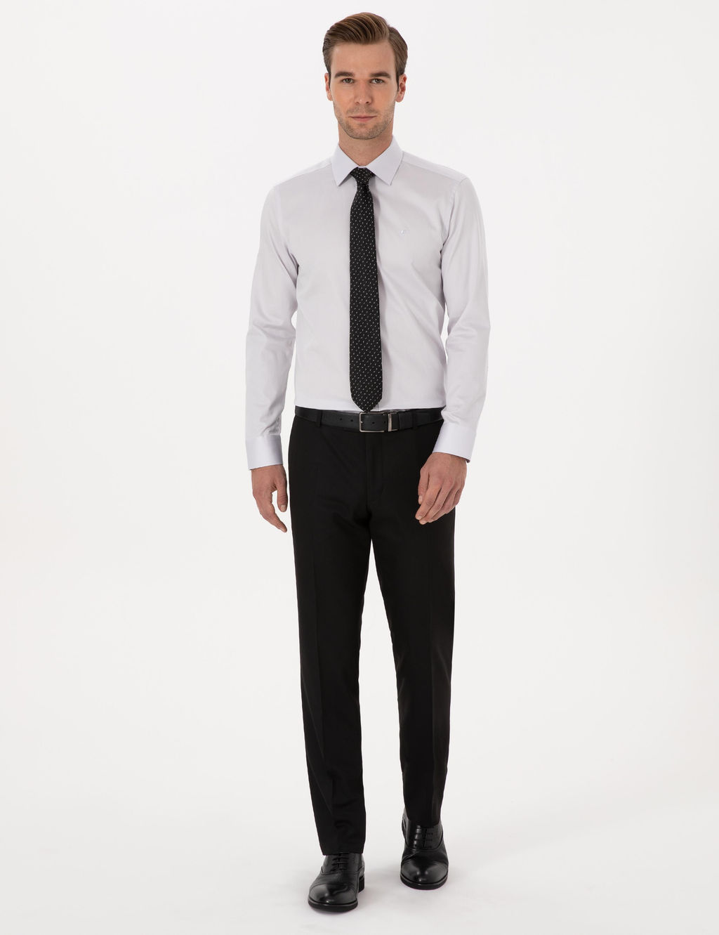 A__k Gri Slim Fit %100 Pamuk Klasik G_mlek