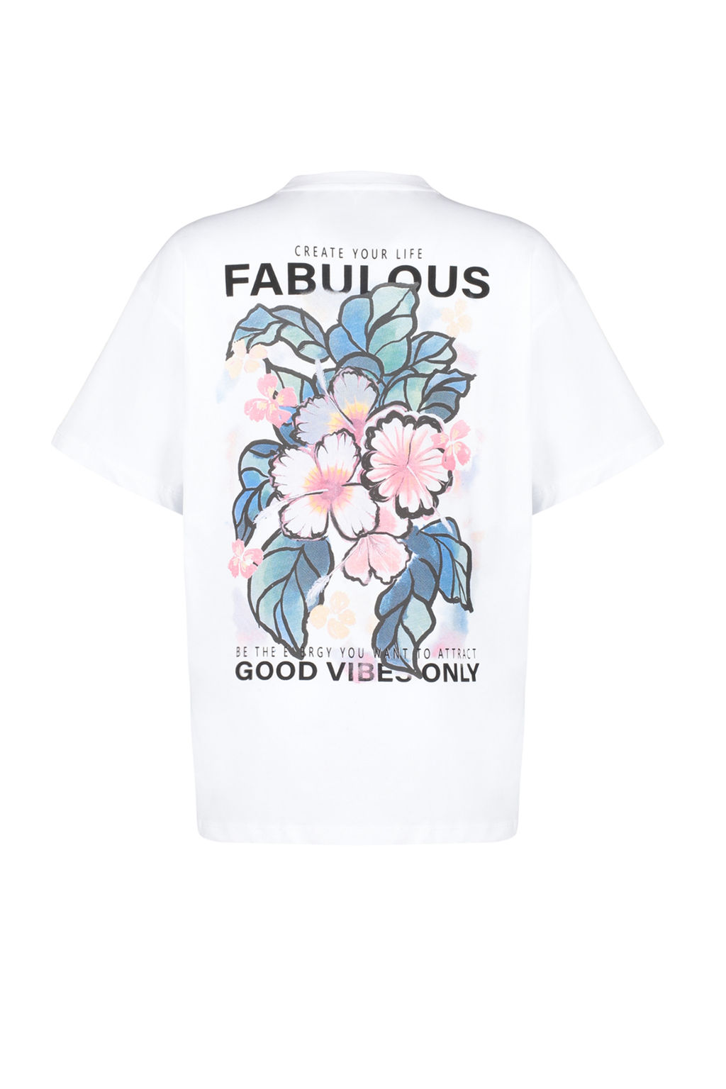 Ekru %100 Pamuk S?rt ve On Bask?l? Oversize/Genis Kesim Orme T-Shirt TWOSS24TS00183