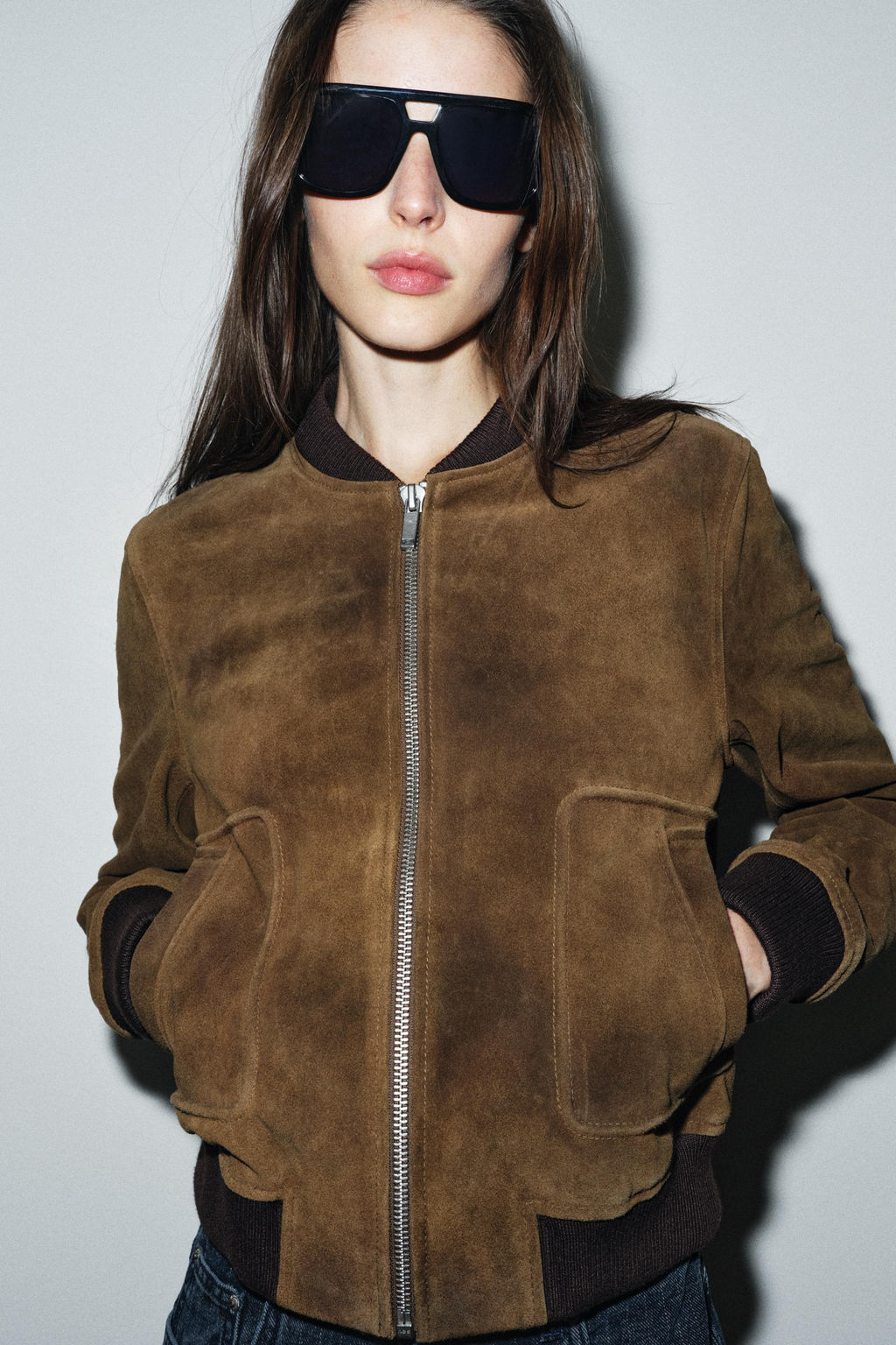 100% SUEDE LEATHER BOMBER JACKET ZW COLLECTION LIMITED EDITION - Zara фото 4