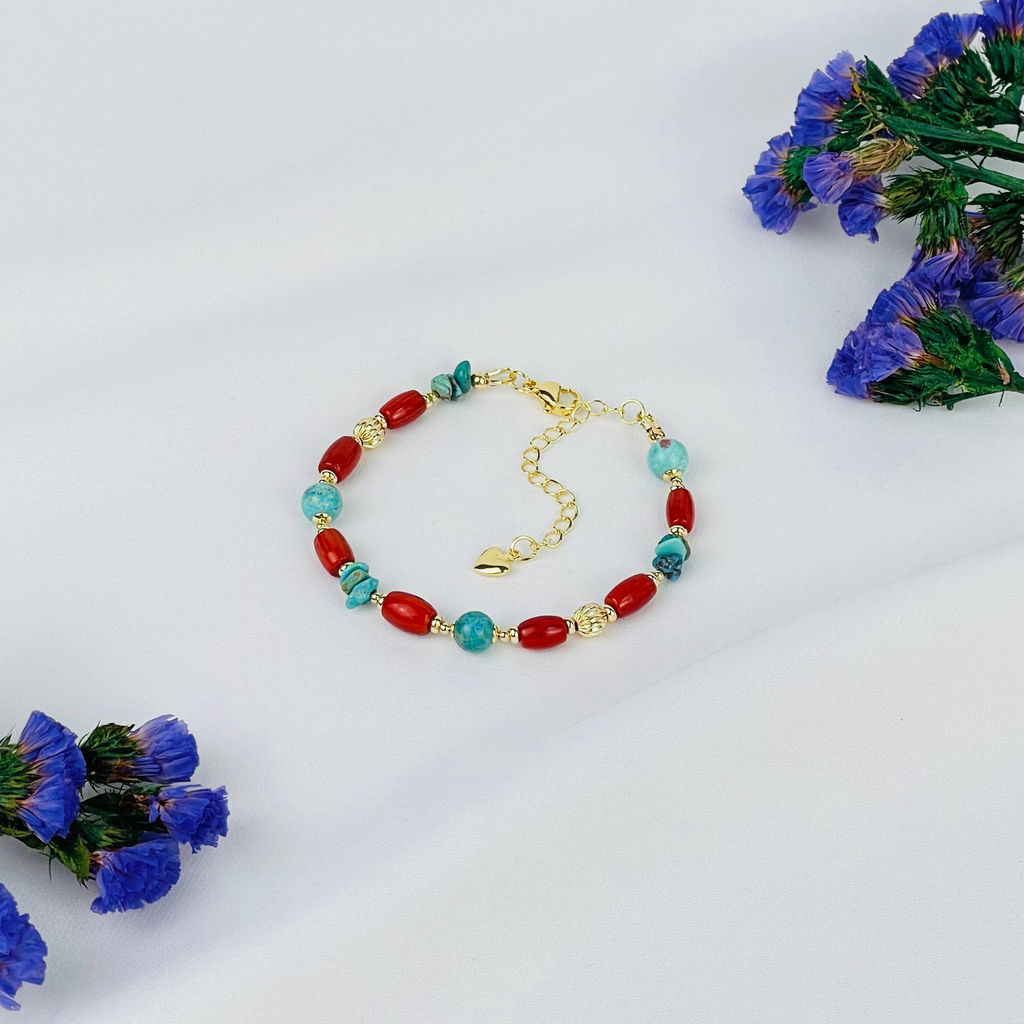Браслет из Коралла и Бирюзы 16,5 см +