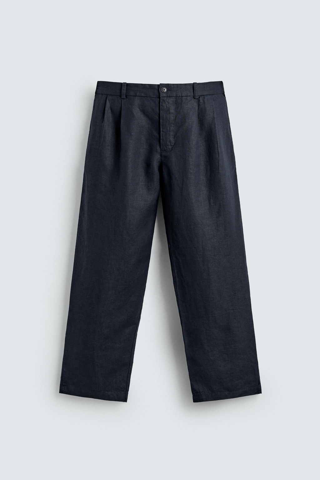 PANTAL?N WIDE FIT PLIEGUES 100% C??AMO / Marino oscuro - Zara фото 6