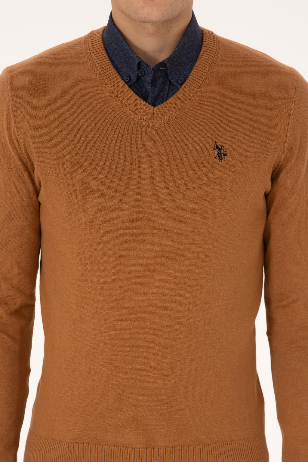 Erkek Slim Fit V Yaka Camel Basic Triko Kazak - U.s. polo assn фото 6