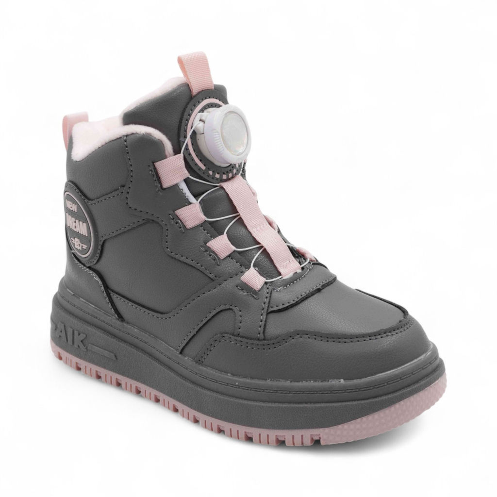 Зимние кроссовки на меху А7187-15 серо розовые